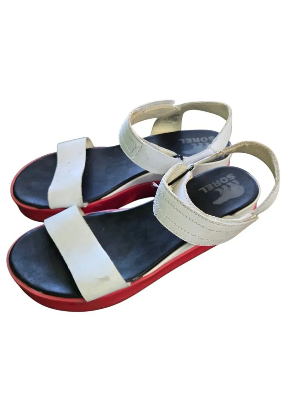 Sorel Cameron Flatform Sandal White/ Punch Pink Leather Size 8.5